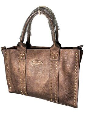 NEW Dasein Brown & Metallic Gold Tote Purse w/ Wristlet & Makeup Bag & Strap USA
